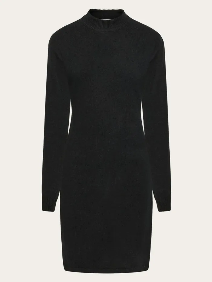 KnowledgeCotton Apparel Skirts And Dresses Wool Crew Neck Mid Length Dress Black Jet 8211 Women