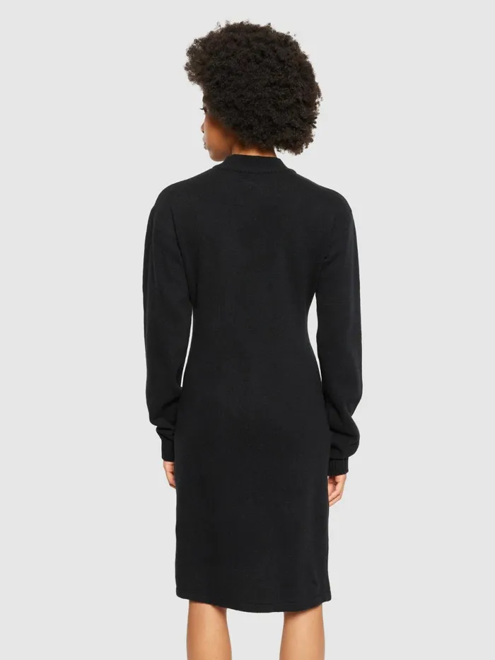 KnowledgeCotton Apparel Skirts And Dresses Wool Crew Neck Mid Length Dress Black Jet 8211 Women