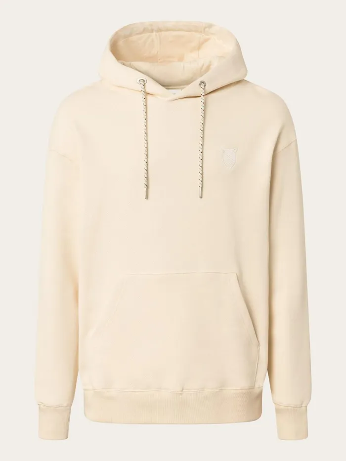 KnowledgeCotton Apparel Sweatshirts Loose Fit Hood Kangaroo Pocket Sweat With Embroidery At Chest Buttercream 8211 Men KnowledgeCotton Apparel Sweatshirts Loose Fit Hood Kangaroo Pocket Sweat With Embroidery At Chest Buttercream 8211 Men