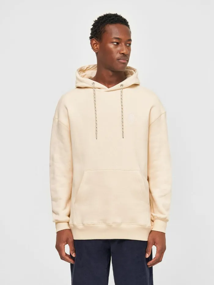 KnowledgeCotton Apparel Sweatshirts Loose Fit Hood Kangaroo Pocket Sweat With Embroidery At Chest Buttercream 8211 Men KnowledgeCotton Apparel Sweatshirts Loose Fit Hood Kangaroo Pocket Sweat With Embroidery At Chest Buttercream 8211 Men