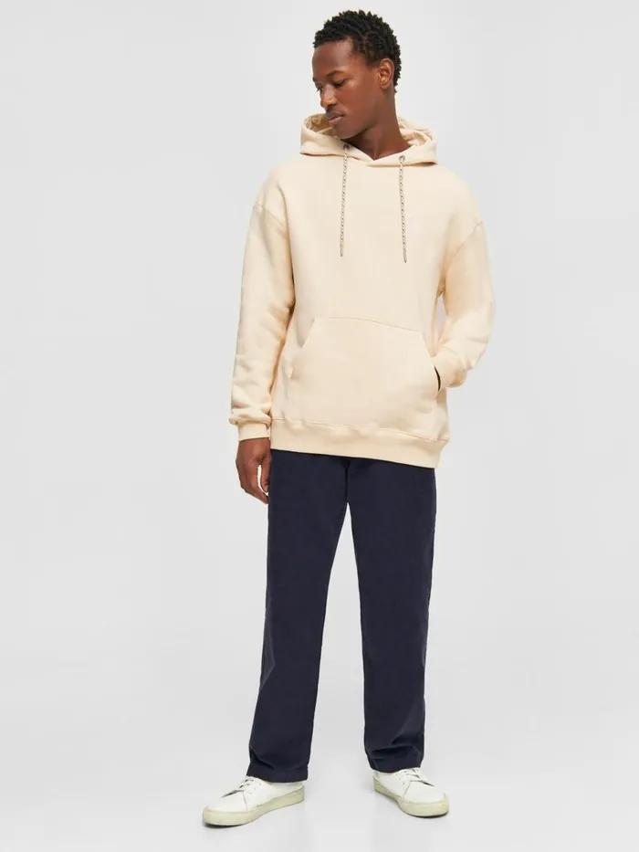 KnowledgeCotton Apparel Sweatshirts Loose Fit Hood Kangaroo Pocket Sweat With Embroidery At Chest Buttercream 8211 Men KnowledgeCotton Apparel Sweatshirts Loose Fit Hood Kangaroo Pocket Sweat With Embroidery At Chest Buttercream 8211 Men