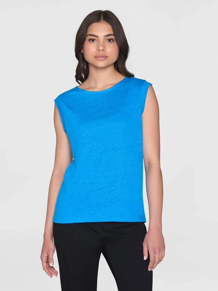 KnowledgeCotton Apparel TShirts And Tops Loose Fold Up Linen Tshirt Malibu Blue 8211 Women