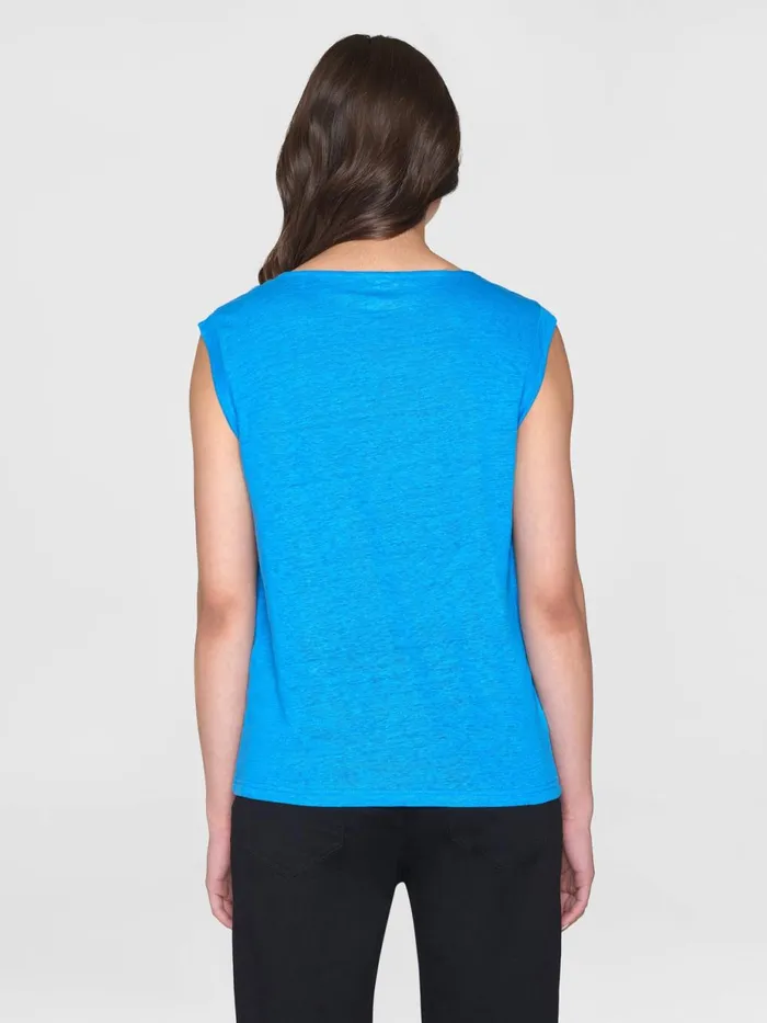 KnowledgeCotton Apparel TShirts And Tops Loose Fold Up Linen Tshirt Malibu Blue 8211 Women