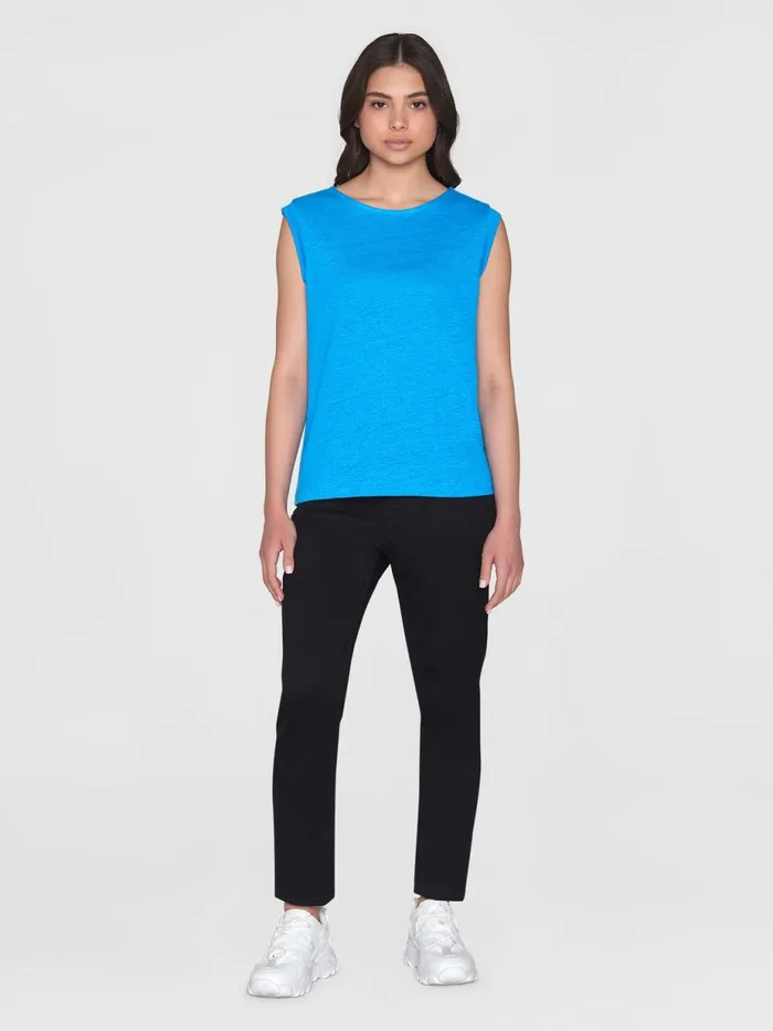 KnowledgeCotton Apparel TShirts And Tops Loose Fold Up Linen Tshirt Malibu Blue 8211 Women