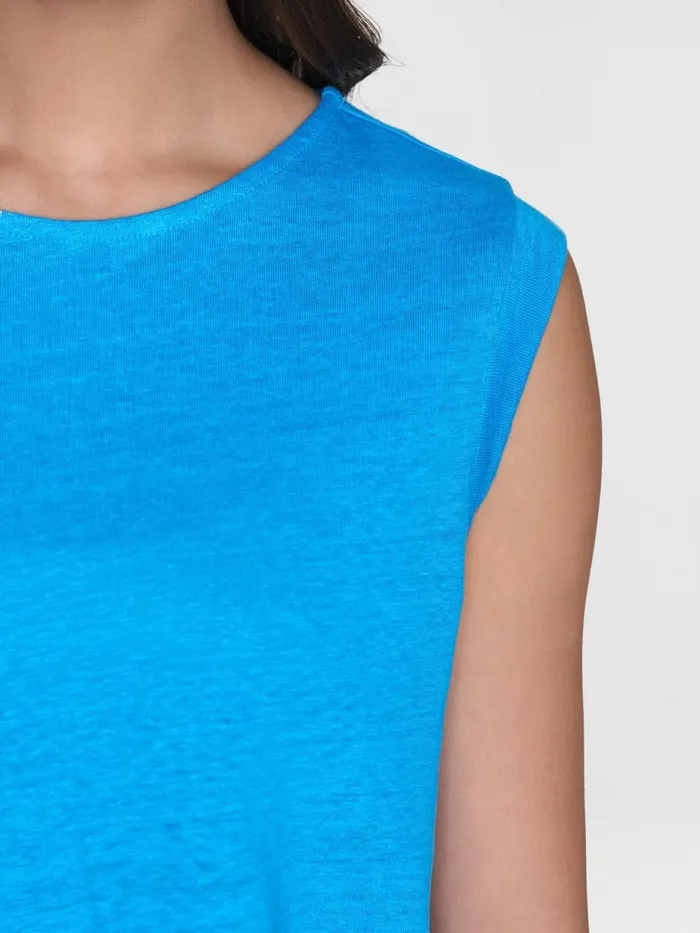 KnowledgeCotton Apparel TShirts And Tops Loose Fold Up Linen Tshirt Malibu Blue 8211 Women