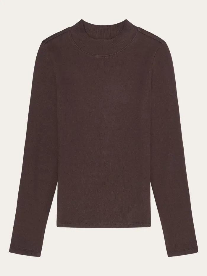 KnowledgeCotton Apparel TShirts And Tops Rib High Neck LS Chocolate Plum 8211 Women KnowledgeCotton Apparel TShirts And Tops Rib High Neck LS Chocolate Plum 8211 Women