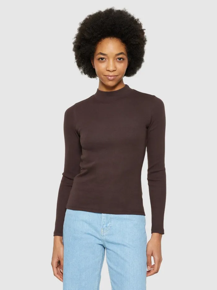KnowledgeCotton Apparel TShirts And Tops Rib High Neck LS Chocolate Plum 8211 Women KnowledgeCotton Apparel TShirts And Tops Rib High Neck LS Chocolate Plum 8211 Women