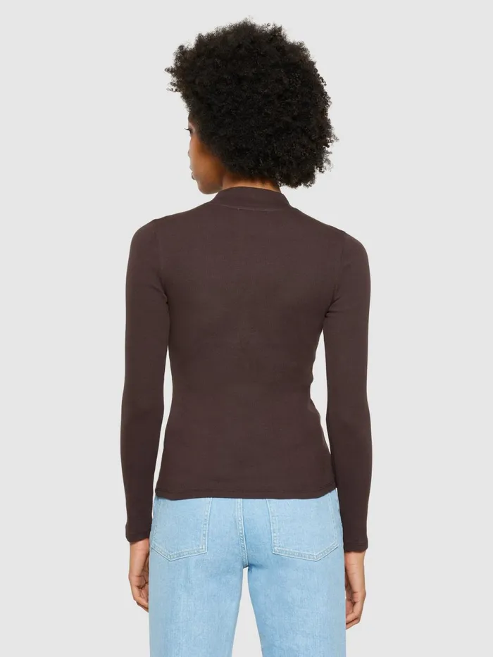 KnowledgeCotton Apparel TShirts And Tops Rib High Neck LS Chocolate Plum 8211 Women KnowledgeCotton Apparel TShirts And Tops Rib High Neck LS Chocolate Plum 8211 Women