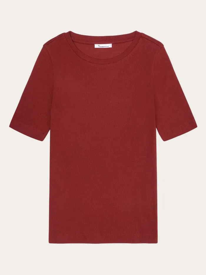 KnowledgeCotton Apparel TShirts And Tops Rib Tshirt Fired Brick 8211 Women