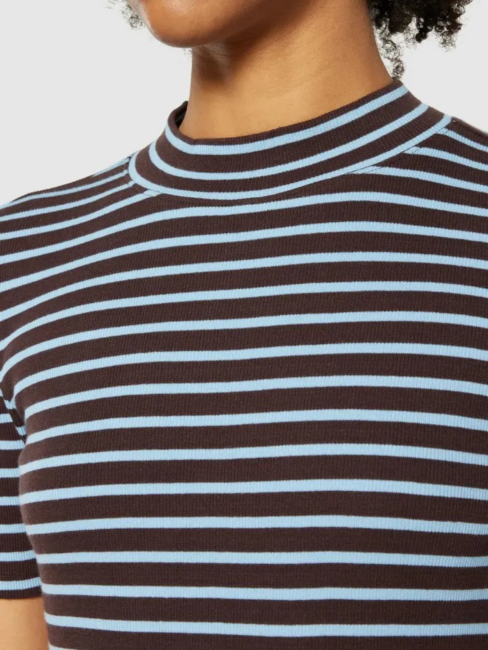 KnowledgeCotton Apparel TShirts And Tops Striped Rib High Neck Short Sleeved Brown Stripe 8211 Women