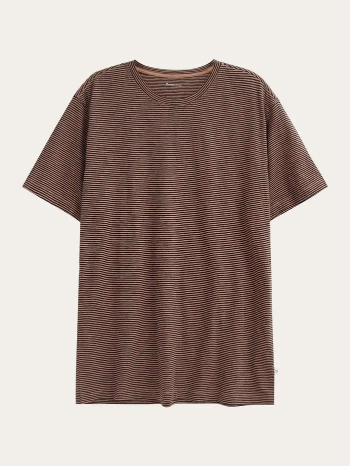 KnowledgeCotton Apparel TShirts Narrow Striped Slub Tshirt Brown Stripe 8211 Men KnowledgeCotton Apparel TShirts Narrow Striped Slub Tshirt Brown Stripe 8211 Men