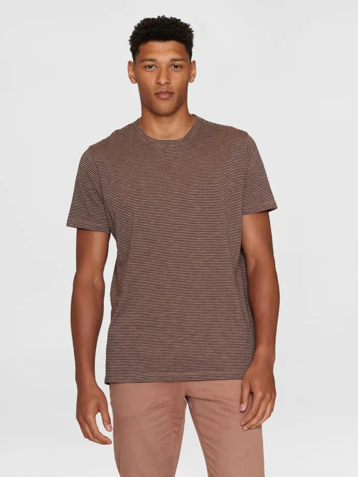 KnowledgeCotton Apparel TShirts Narrow Striped Slub Tshirt Brown Stripe 8211 Men KnowledgeCotton Apparel TShirts Narrow Striped Slub Tshirt Brown Stripe 8211 Men
