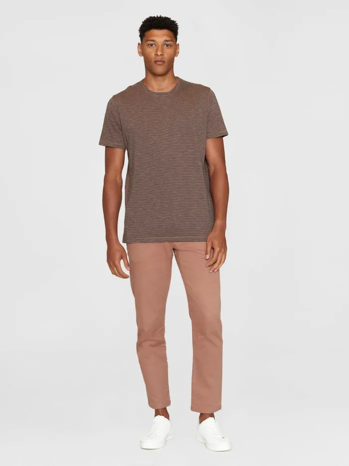 KnowledgeCotton Apparel TShirts Narrow Striped Slub Tshirt Brown Stripe 8211 Men KnowledgeCotton Apparel TShirts Narrow Striped Slub Tshirt Brown Stripe 8211 Men
