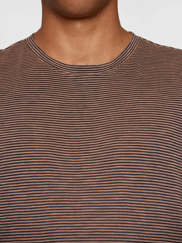 KnowledgeCotton Apparel TShirts Narrow Striped Slub Tshirt Brown Stripe 8211 Men KnowledgeCotton Apparel TShirts Narrow Striped Slub Tshirt Brown Stripe 8211 Men