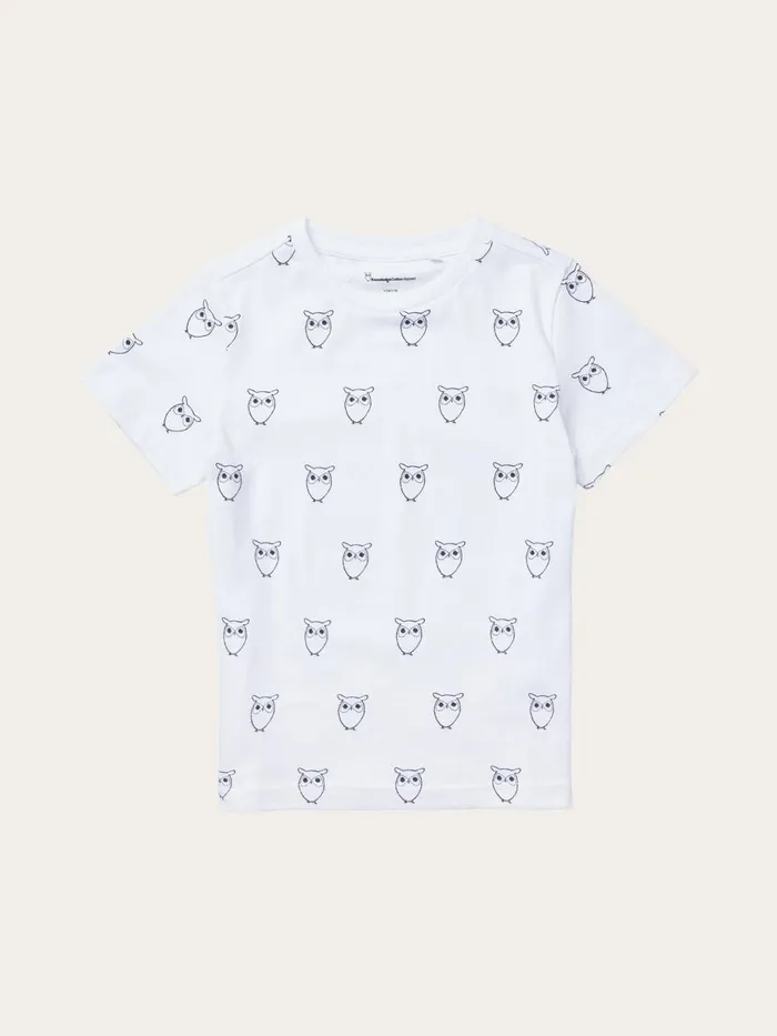 KnowledgeCotton Apparel TShirts Owl AOP Tshirt Bright White 8211 Kids