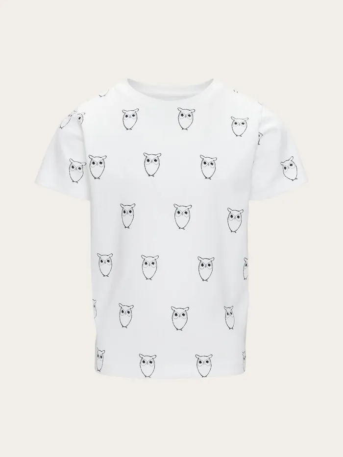 KnowledgeCotton Apparel TShirts Owl AOP Tshirt Bright White 8211 Kids