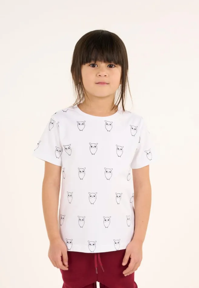 KnowledgeCotton Apparel TShirts Owl AOP Tshirt Bright White 8211 Kids