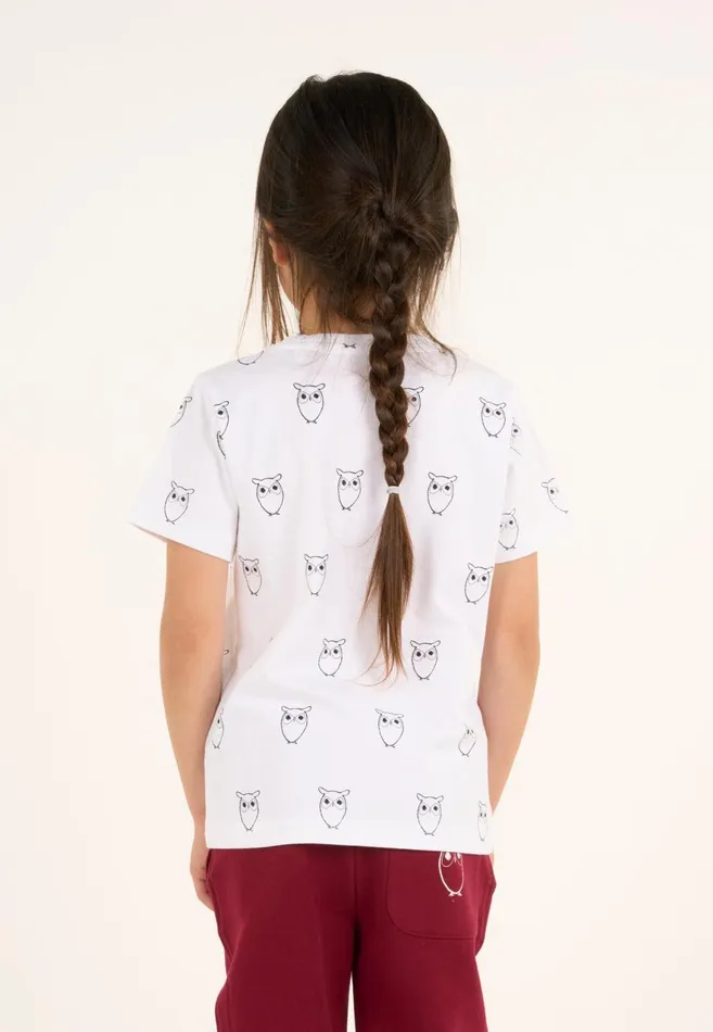 KnowledgeCotton Apparel TShirts Owl AOP Tshirt Bright White 8211 Kids