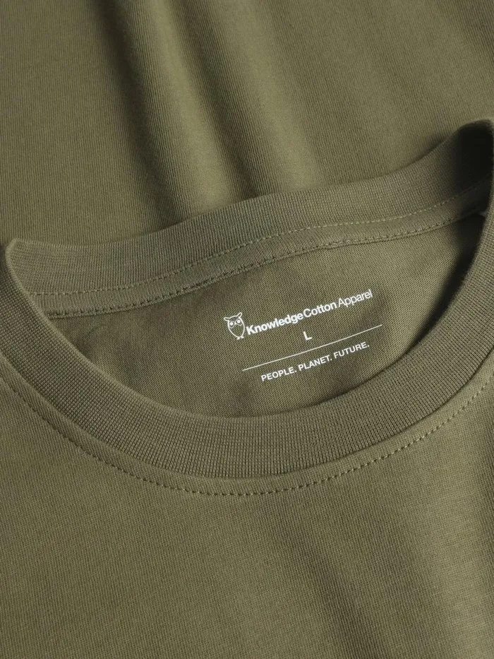 KnowledgeCotton Apparel TShirts Regular Dropshoulder Short Sleeve Heavy Single Jersey Printed Tshirt GOTSVegan Burned Olive 8211 Men KnowledgeCotton Apparel TShirts Regular Dropshoulder Short Sleeve Heavy Single Jersey Printed Tshirt GOTSVegan Burned Olive 8211 Men