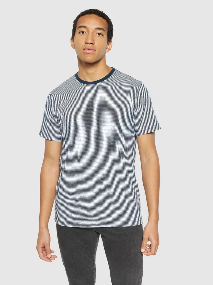 KnowledgeCotton Apparel TShirts Regular Fit Striped Basic Tee Blue Stripe 8211 Men