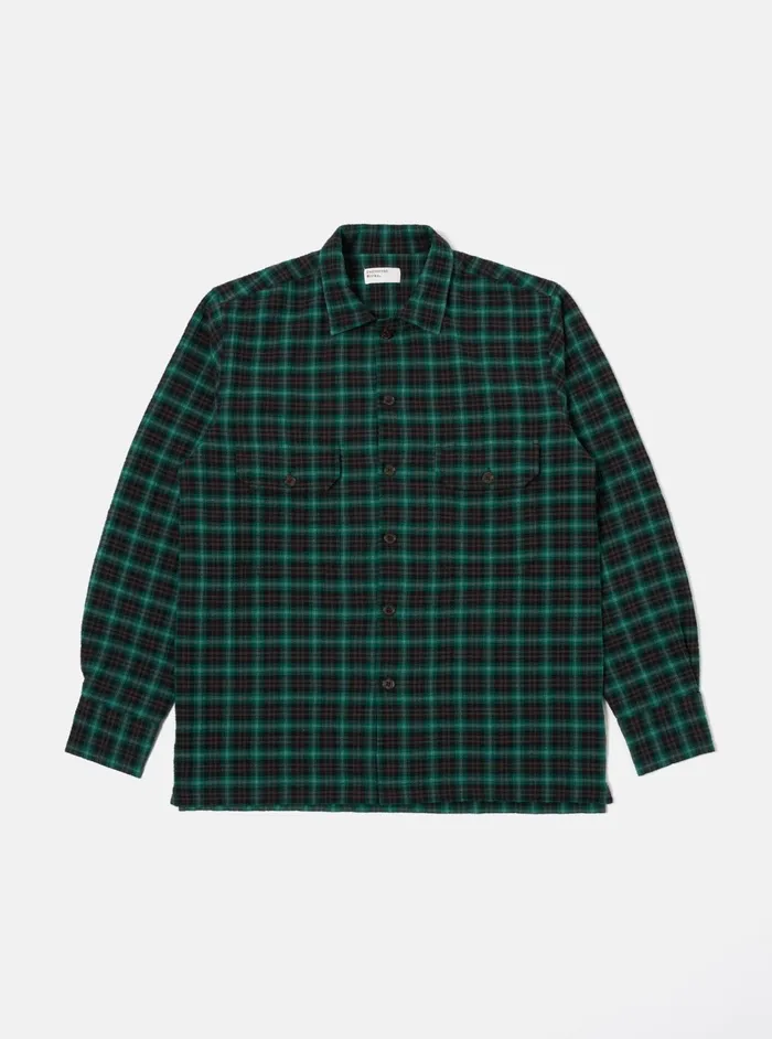 LS Utility Shirt In GreenBlack Seersucker PT Check Men Universal Works Overshirts