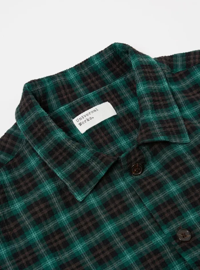 LS Utility Shirt In GreenBlack Seersucker PT Check Men Universal Works Overshirts