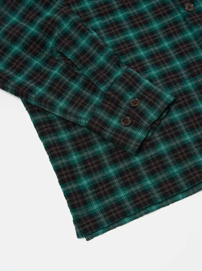 LS Utility Shirt In GreenBlack Seersucker PT Check Men Universal Works Overshirts