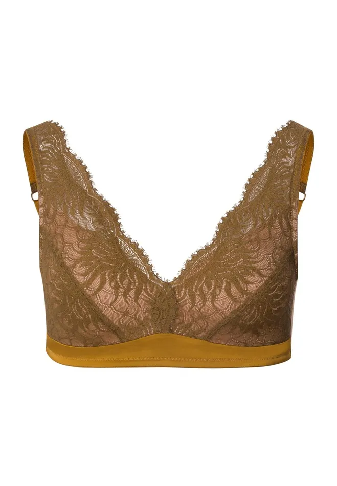 Lace Trim Soft Cup Spacer Bra Golden Cumin Women HANRO Wireless Bras
