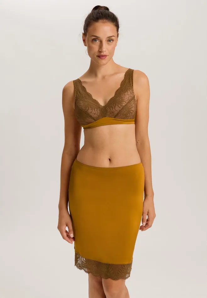 Lace Trim Soft Cup Spacer Bra Golden Cumin Women HANRO Wireless Bras