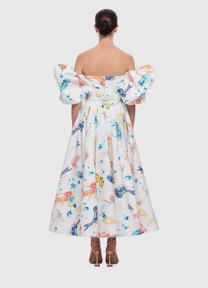 LEO LIN Dresses and Jumpsuits Women Matilda Puff Sleeve Midi Dress 8211 Twilight Print in White