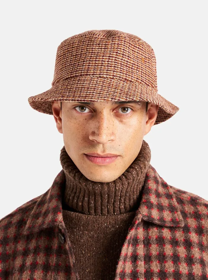 Lewis Hat In Rust Harris Tweed Plaid Men Universal Works Hats
