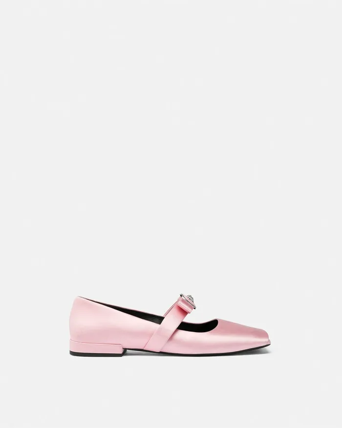 Loafers and Flats Women Versace Gianni Ribbon Open Satin Ballerinas Light Pink