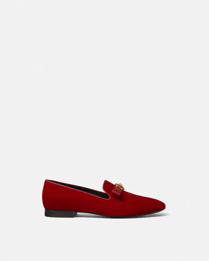 Loafers and Flats Women Versace Gianni Ribbon Velvet Slippers Red