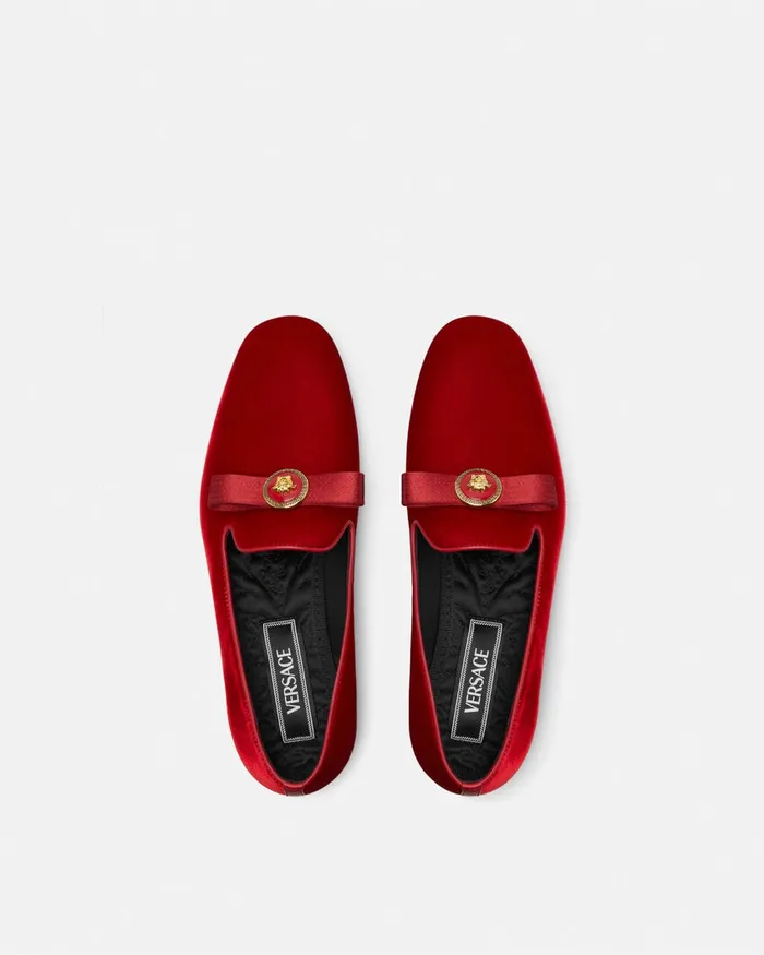 Loafers and Flats Women Versace Gianni Ribbon Velvet Slippers Red