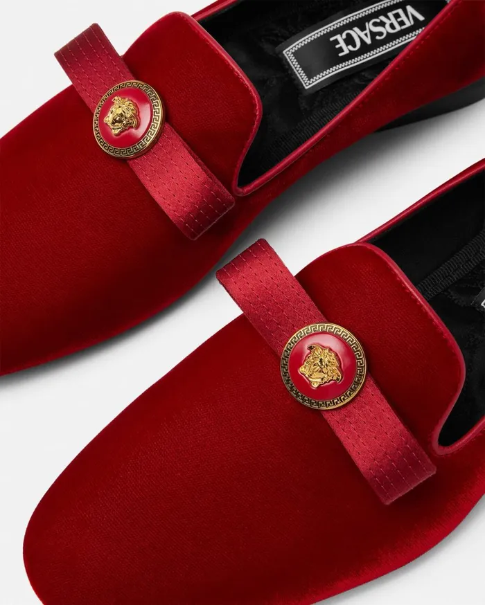 Loafers and Flats Women Versace Gianni Ribbon Velvet Slippers Red