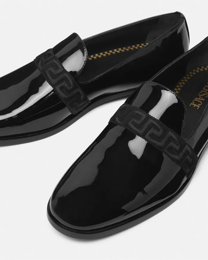 Loafers and Slippers Men Versace Medusa Patent Slippers Black