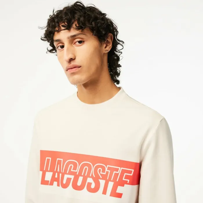 Loungewear and Pajamas Men Lacoste Mens Contrast Logo Print Fleece Sweatshirt Beige 3c7