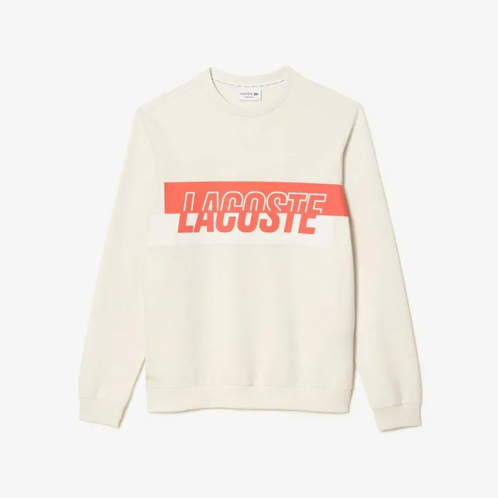 Loungewear and Pajamas Men Lacoste Mens Contrast Logo Print Fleece Sweatshirt Beige 3c7