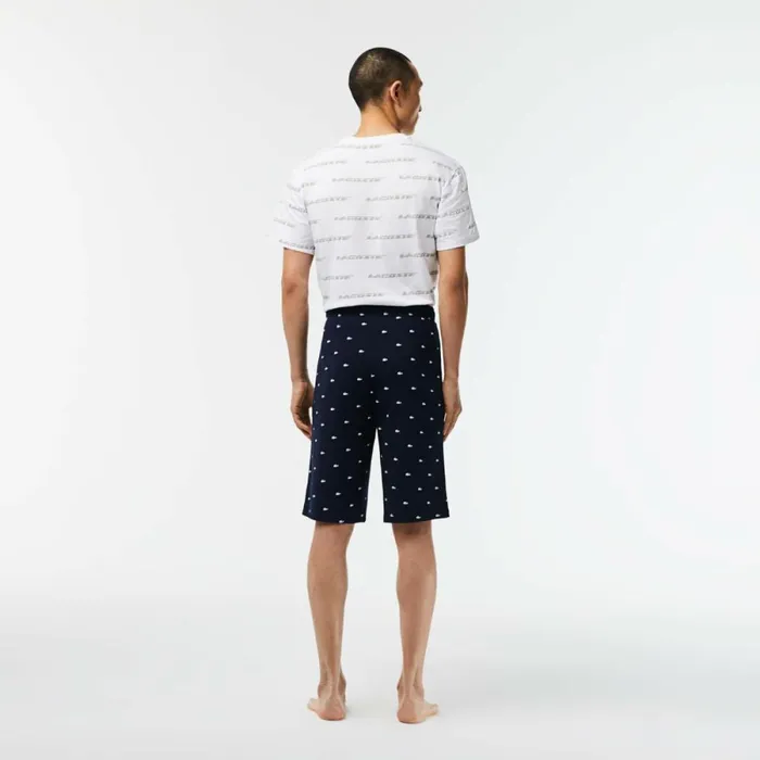 Loungewear and Pajamas Men Lacoste Mens Crocodile Print Cotton Jersey Pajama Shorts Navy Blue White 525