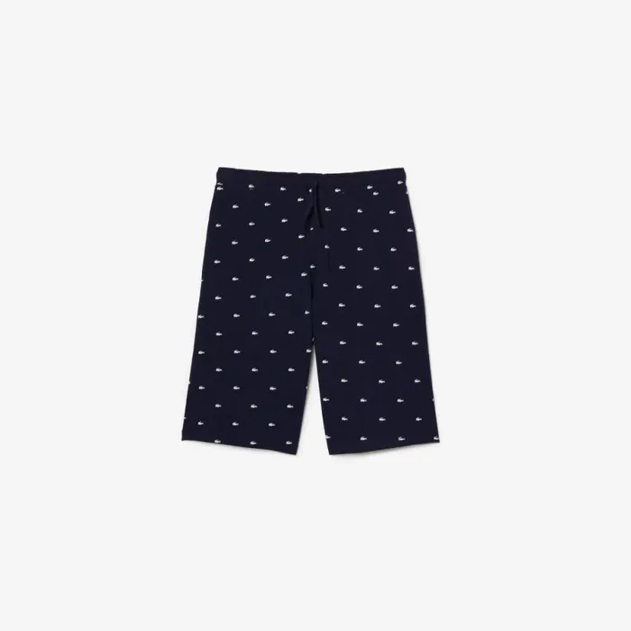 Loungewear and Pajamas Men Lacoste Mens Crocodile Print Cotton Jersey Pajama Shorts Navy Blue White 525