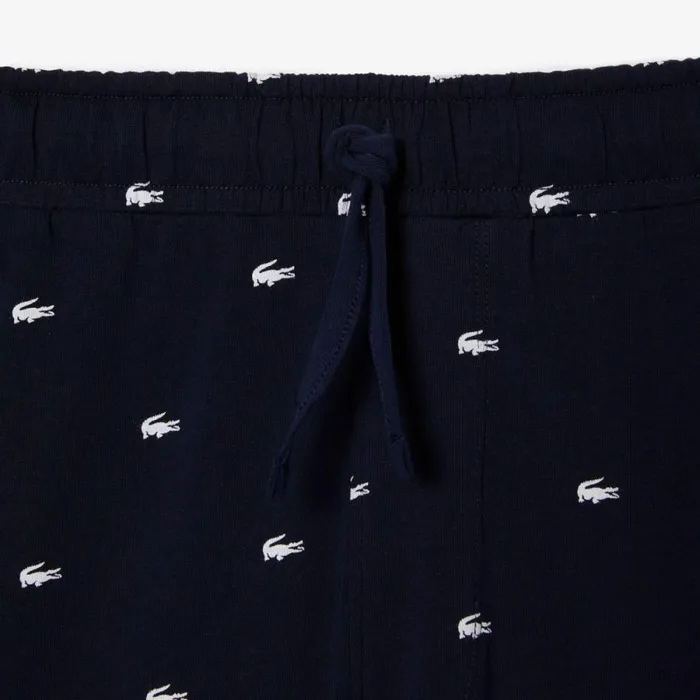 Loungewear and Pajamas Men Lacoste Mens Crocodile Print Cotton Jersey Pajama Shorts Navy Blue White 525