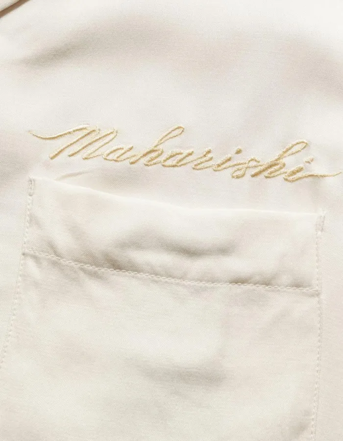 Maharishi Short Sleeve Shirts 6098 Tiger Dragon Camp Collar Shirt Ecru 8211 Men