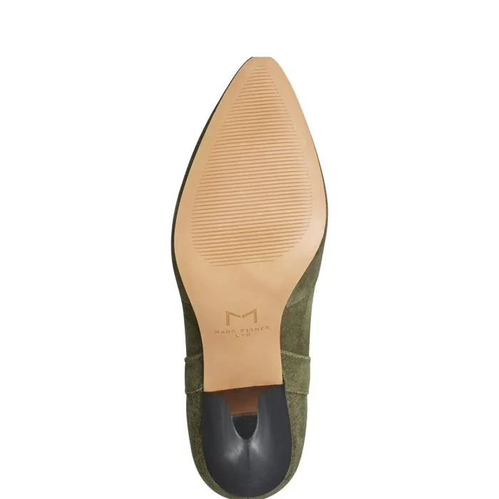 Marc Fisher Booties Women Carissa Heeled Western Bootie Olive Suede