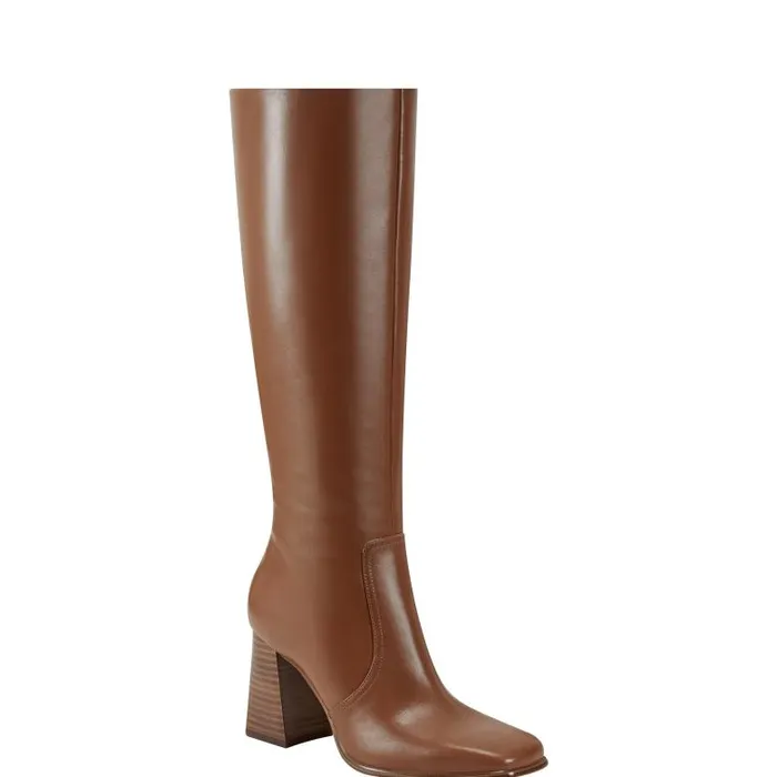 Marc Fisher Boots Women Dreeam Block Heeled Boot Tan Leather