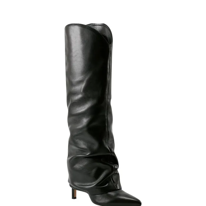 Marc Fisher Boots Women Nairine Foldover Dress Boot Black Leather