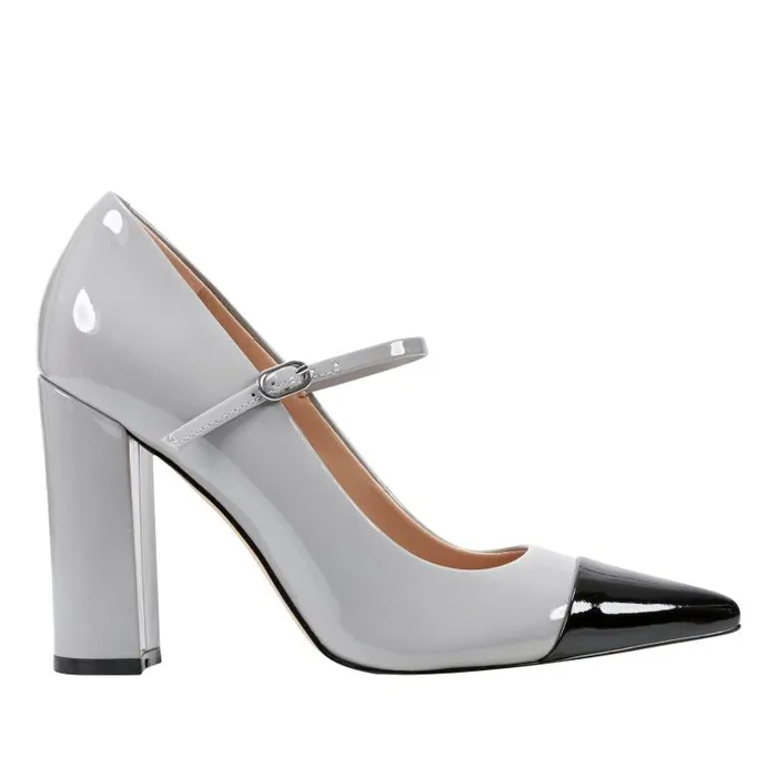 Marc Fisher Heels and Pumps Women Anellie Cap Toe Dress Pump Light Grey Patent Leather