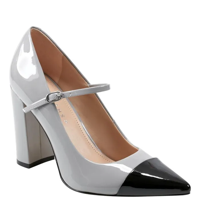 Marc Fisher Heels and Pumps Women Anellie Cap Toe Dress Pump Light Grey Patent Leather