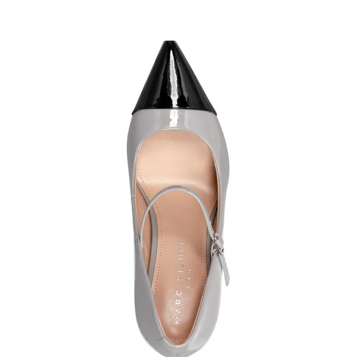 Marc Fisher Heels and Pumps Women Anellie Cap Toe Dress Pump Light Grey Patent Leather