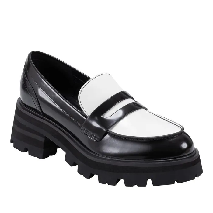 Marc Fisher Loafers and Flats Women Latika Lug Sole Loafer Black And White