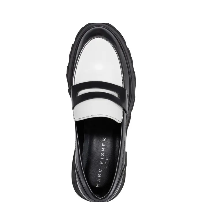 Marc Fisher Loafers and Flats Women Latika Lug Sole Loafer Black And White